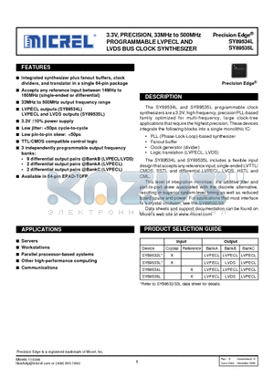 SY89534LHC datasheet - 3.3V, PRECISION, 33MHz to 500MHz PROGRAMMABLE LVPECL AND LVDS BUS CLOCK SYNTHESIZER