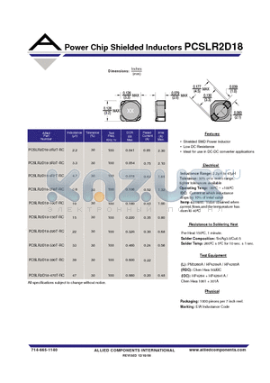 PCSLR2D18-2R2T-RC datasheet - Power Chip Shielded Inductors