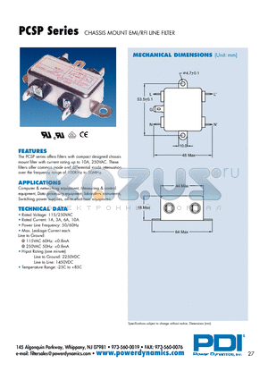 PCSP-03 datasheet - CHASSIS MOUNT EMI/RFI LINE FILTER