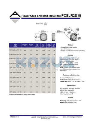 PCSLR2D18-4R7T-RC datasheet - Power Chip Shielded Inductors