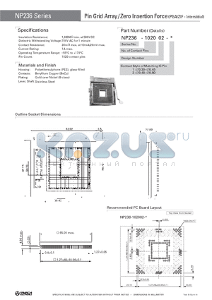 NP236-102002-1 datasheet - Pin Grid Array /Zero Insertion Force (PGA/ZIF - Interstitial)