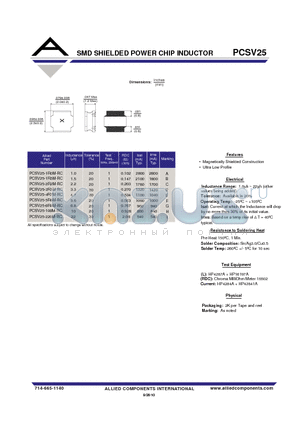 PCSV25-4R7M-RC datasheet - SMD SHIELDED POWER CHIP INDUCTOR