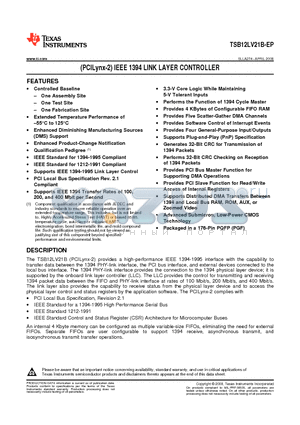 TSB12LV21B-EP datasheet - (PCILynx-2) IEEE 1394 LINK LAYER CONTROLLER