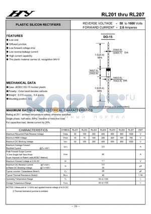 RL205 datasheet - PLASTIC SILICON RECTIFIERS