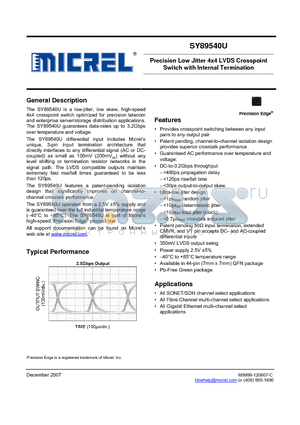 SY89540UMY datasheet - Precision Low Jitter 4x4 LVDS Crosspoint