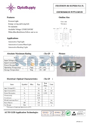 OSF003604GD-W57LZ4E1D datasheet - FESTOON 04 SUPER FLUX