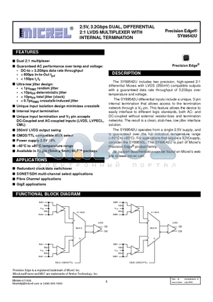 SY89542UMI datasheet - 2.5Vm 3.2Gbps DUAL, DIFFERENTIAL 2:1 LVDS MULTIPLEXER WITH INTERNAL TERMINATION