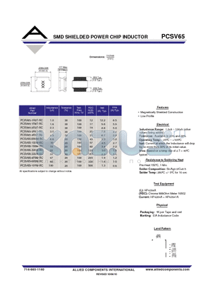 PCSV65-3R0T-RC datasheet - SMD SHIELDED POWER CHIP INDUCTOR