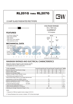 RL205G datasheet - 2.0 AMP GLASS PASSIVATED RECTIFIERS