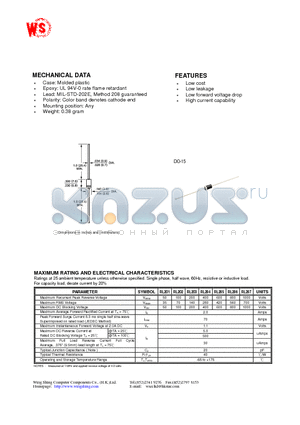 RL206 datasheet - SILICON RECTIFIER(VOLTAGE RANGE - 50 to 1000 Volts CURRENT - 2.0 Amperes)