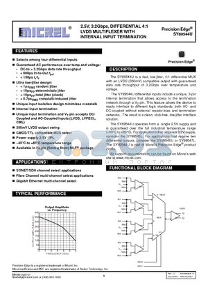 SY89544U datasheet - 2.5V, 3.2Gbps, DIFFERENTIAL 4:1 LVDS MULTIPLEXER WITH INTERNAL INPUT TERMINATION