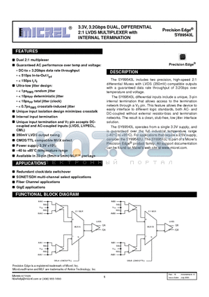 SY89543L datasheet - 3.3V, 3.2Gbps DUAL, DIFFERENTIAL 2:1 LVDS MULTIPLEXER with INTERNAL TERMINATION