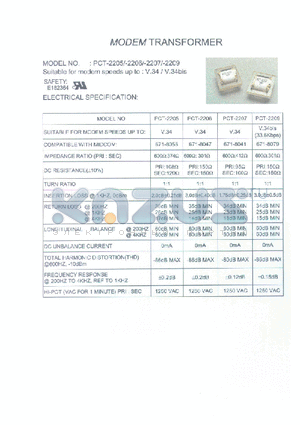 PCT-2207 datasheet - MODEM TRANSFORMER