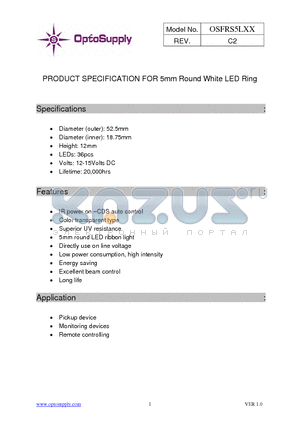 OSFRS5LWA datasheet - PRODUCT SPECIFICATION FOR 5mm Round White LED Ring