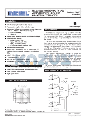 SY89546U datasheet - 2.5V, 3.2Gbps DIFFERENTIAL 4:1 LVDS MULTIPLEXER WITH 1:2 FANOUT AND INTERNAL TERMINATION
