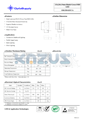 OSG3DAS3C1A datasheet - 3.5x2.8x1.9mm Bluish Green SMD LED