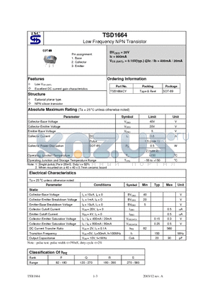 TSB1664CY datasheet - Low Frequency NPN Transistor