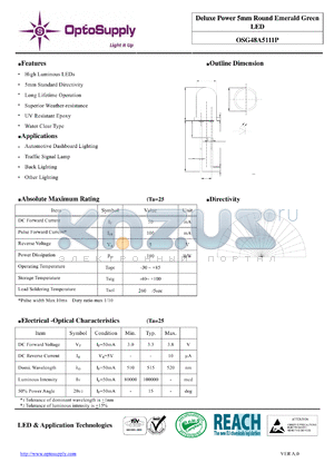 OSG48A5111P datasheet - Deluxe Power 5mm Round Emerald Green LED