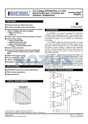 SY89547LMG datasheet - 3.3V, 3.2Gbps DIFFERENTIAL 4:1 LVDS MULTIPLEXER with 1:2 FANOUT and INTERNAL TERMINATION
