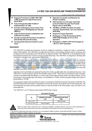 TSB14C01HV datasheet - 5-V IEEE 1394-1995 BACKPLANE TRANSCEIVER/ARBITER