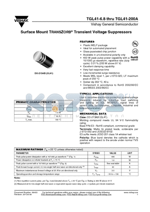 TGL41-160 datasheet - Surface Mount TRANSZORB^ Transient Voltage Suppressors