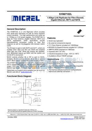 SY897132LKG datasheet - 1.5Gbps Link Replicator for Fibre Channel, Gigabit Ethernet, HDTV and SATA