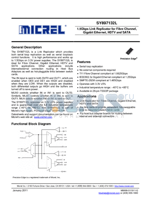 SY897132L_11 datasheet - 1.5Gbps Link Replicator for Fibre Channel, Gigabit Ethernet, HDTV and SATA