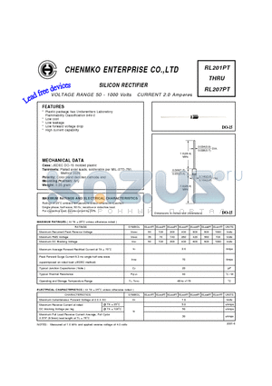 RL206PT datasheet - SILICON RECTIFIER