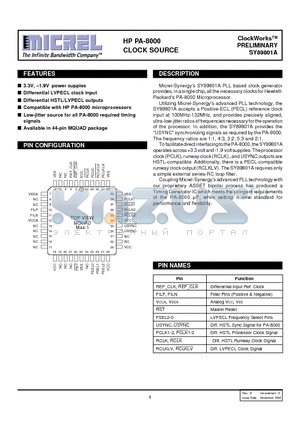 SY89801A datasheet - HP PA-8000 CLOCK SOURCE