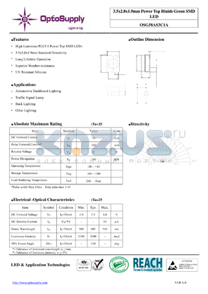 OSG58AS3C1A datasheet - 3.5x2.8x1.9mm Power Top Bluish Green SMD LED