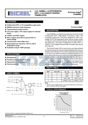 SY89808LTGTR datasheet - 3.3V, 500MHz, 1:9 DIFFERENTIAL HSTL (1.5V) FANOUT BUFFER/TRANSLATOR