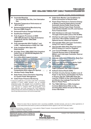 TSB41AB3IPFPEP datasheet - IEEE 1394A-2000 THREE-PORT CABLE TRANSCEIVER/ARBITER