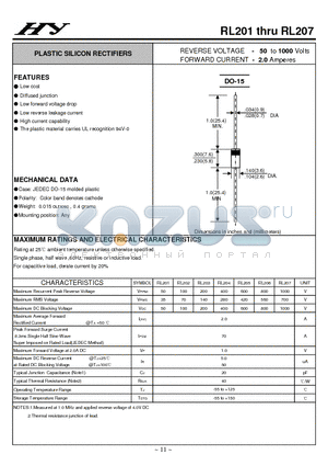 RL207 datasheet - PLASTIC SILICON RECTIFIERS