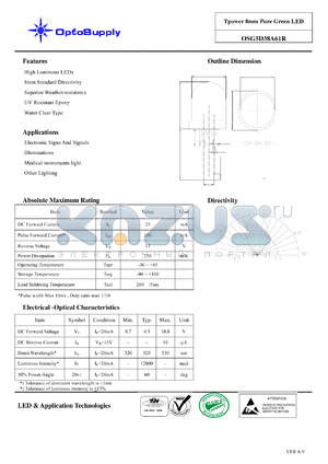 OSG5D38A61R datasheet - Tpower 8mm Pure Green LED