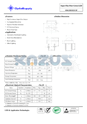 OSG5D3Z2C1P datasheet - Super Flux Pure Green LED