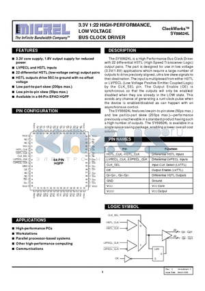 SY89824L datasheet - 3.3V 1:22 HIGH-PERFORMANCE, LOW VOLTAGE BUS CLOCK DRIVER