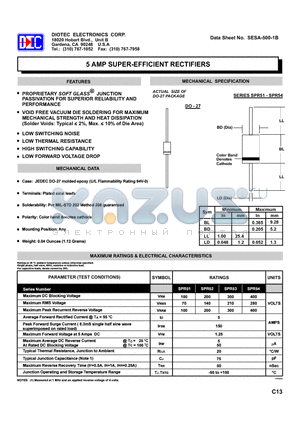 SPR54 datasheet - 5 AMP SUPER-EFFICIENT RECTIFIERS