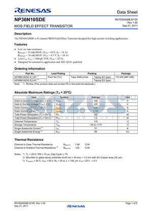 NP36N10SDE-E1-AY datasheet - MOS FIELD EFFECT TRANSISTOR