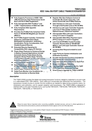 TSB41LV06A datasheet - IEEE 1394a SIX-PORT CABLE TRANSCEIVER/ARBITER