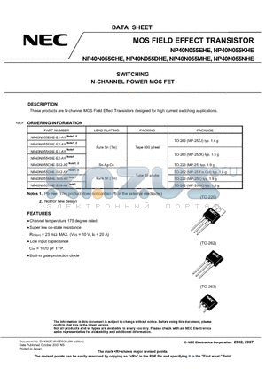 NP40N055CHE datasheet - MOS FIELD EFFECT TRANSISTOR SWITCHING N-CHANNEL POWER MOS FET