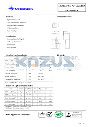 OSG5DA5471D datasheet - 5.0x4.1mm Oval Pure Green LED