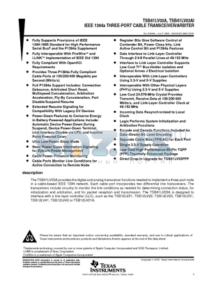 TSB41LV03AIPFP datasheet - IEEE 1394a THREE-PORT CABLE TRANSCEIVER/ARBITER