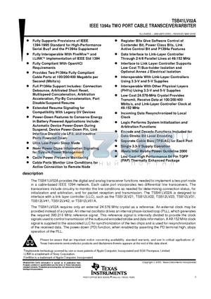 TSB41LV02APAP datasheet - IEEE 1394a TWO PORT CABLE TRANSCEIVER/ARBITER