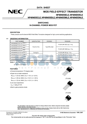 NP40N055DLE datasheet - MOS FIELD EFFECT TRANSISTOR SWITCHING N-CHANNEL POWER MOS FET
