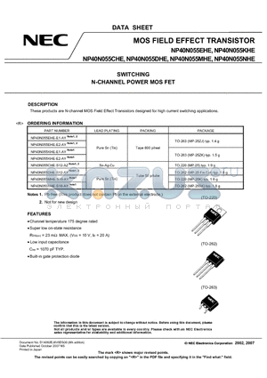 NP40N055DHE-S12-AY datasheet - MOS FIELD EFFECT TRANSISTOR SWITCHING N-CHANNEL POWER MOS FET