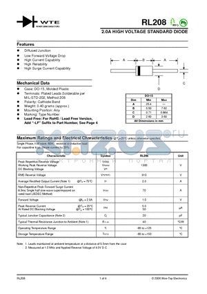 RL208 datasheet - 2.0A HIGH VOLTAGE STANDARD DIODE