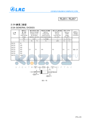 RL251 datasheet - 2.5A GENERAL DIODES