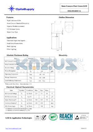 OSG5DA83C1A datasheet - 8mm Concave Pure Green LED