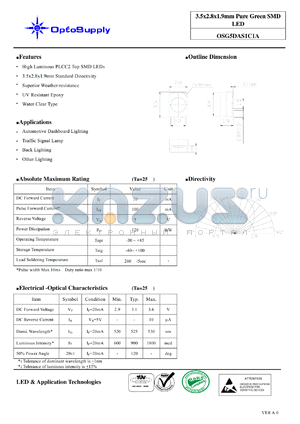 OSG5DAS1C1A datasheet - 3.5x2.8x1.9mm Pure Green SMD LED