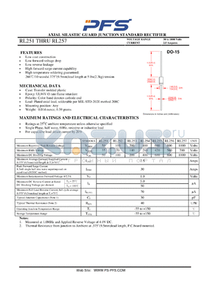 RL251 datasheet - AXIAL SILASTIC GUARD JUNCTION STANDARD RECTIFIER